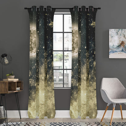 Full Moon And Night Stars Print Curtain
