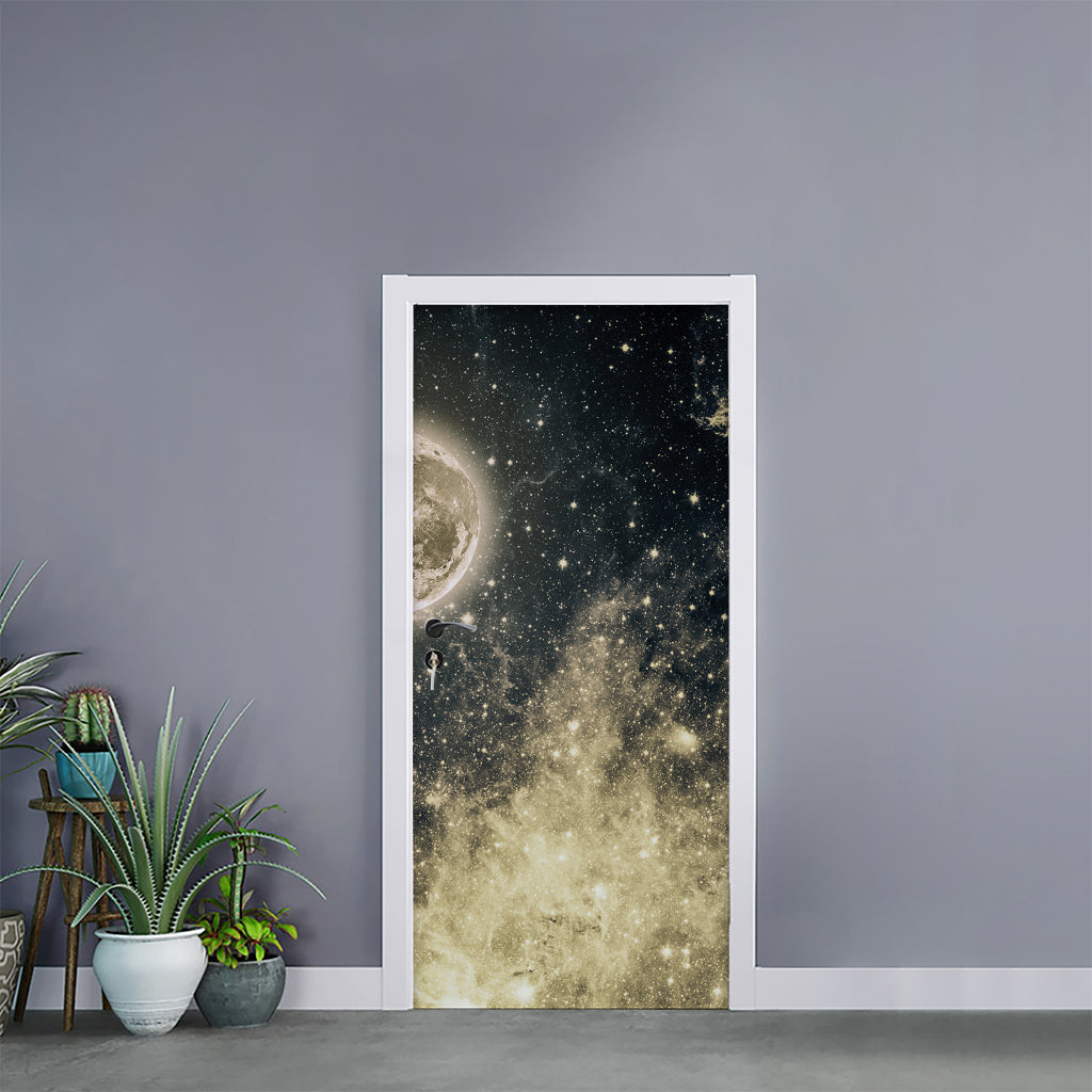 Full Moon And Night Stars Print Door Sticker