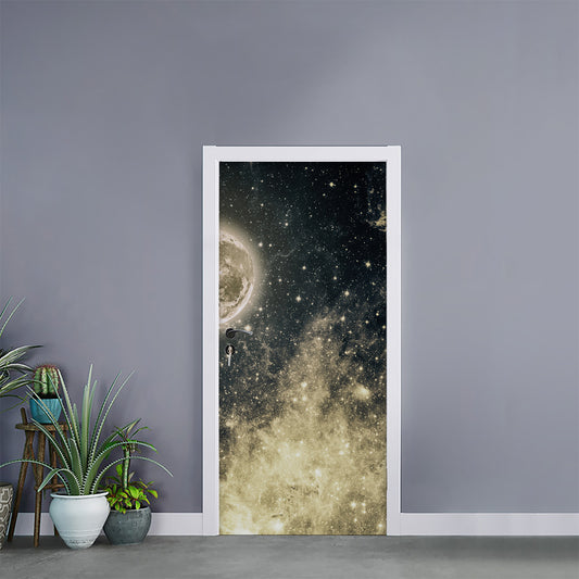 Full Moon And Night Stars Print Door Sticker