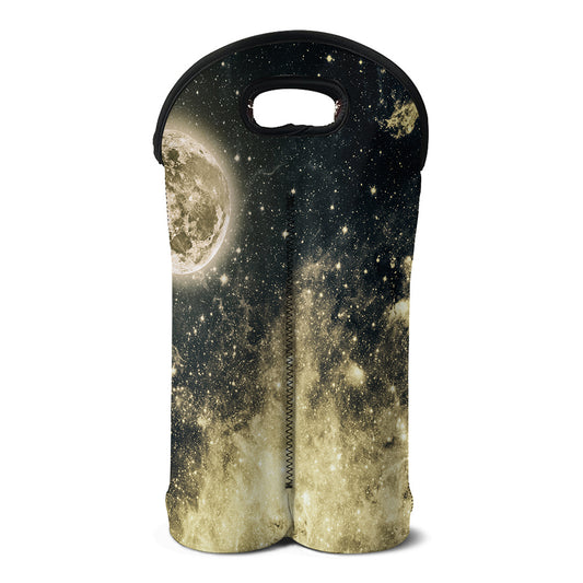 Full Moon And Night Stars Print Double Neoprene Wine Tote