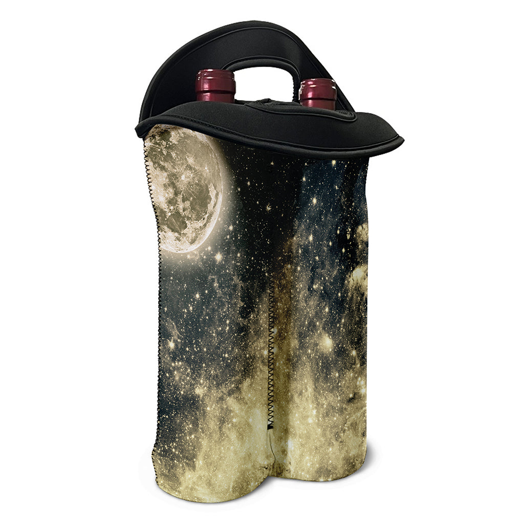 Full Moon And Night Stars Print Double Neoprene Wine Tote