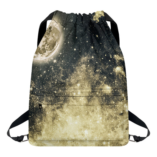 Full Moon And Night Stars Print Drawstring Backpack