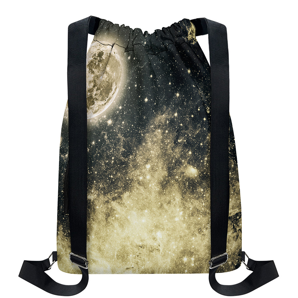 Full Moon And Night Stars Print Drawstring Backpack