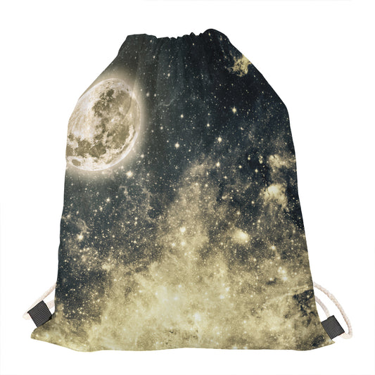 Full Moon And Night Stars Print Drawstring Bag