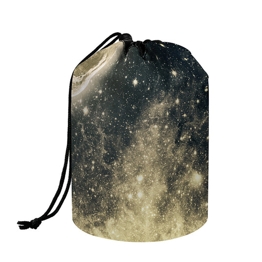 Full Moon And Night Stars Print Drawstring Makeup Bag