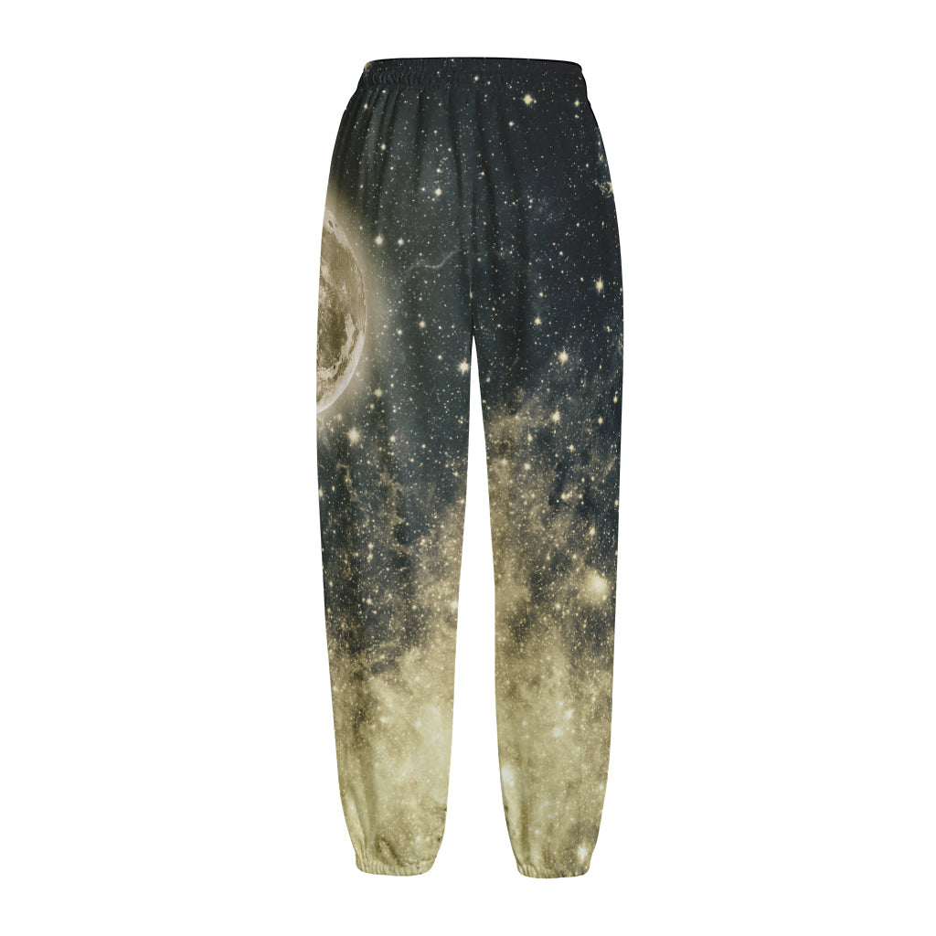 Full Moon And Night Stars Print Fleece Lined Knit Pants
