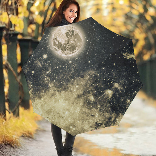 Full Moon And Night Stars Print Foldable Umbrella
