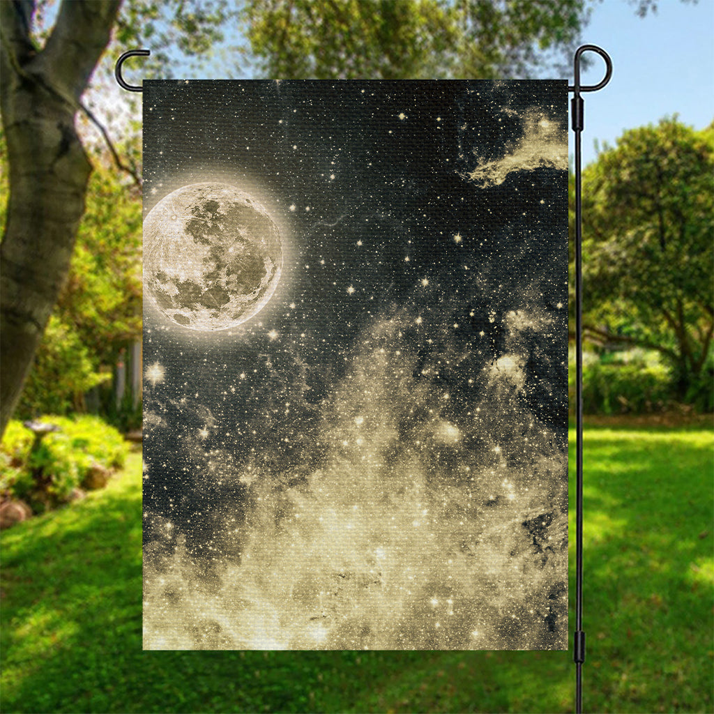 Full Moon And Night Stars Print Garden Flag