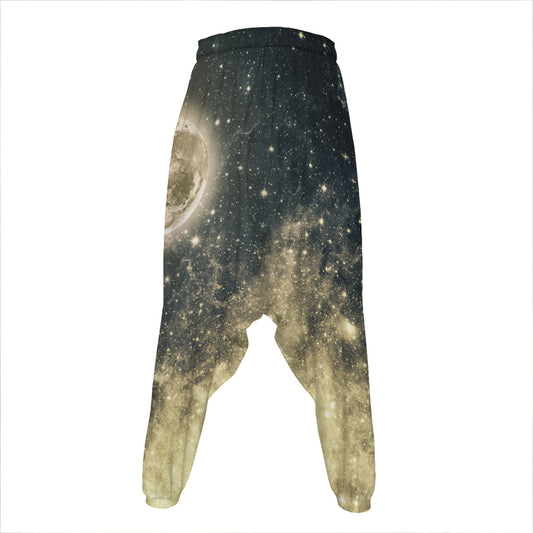 Full Moon And Night Stars Print Hammer Pants