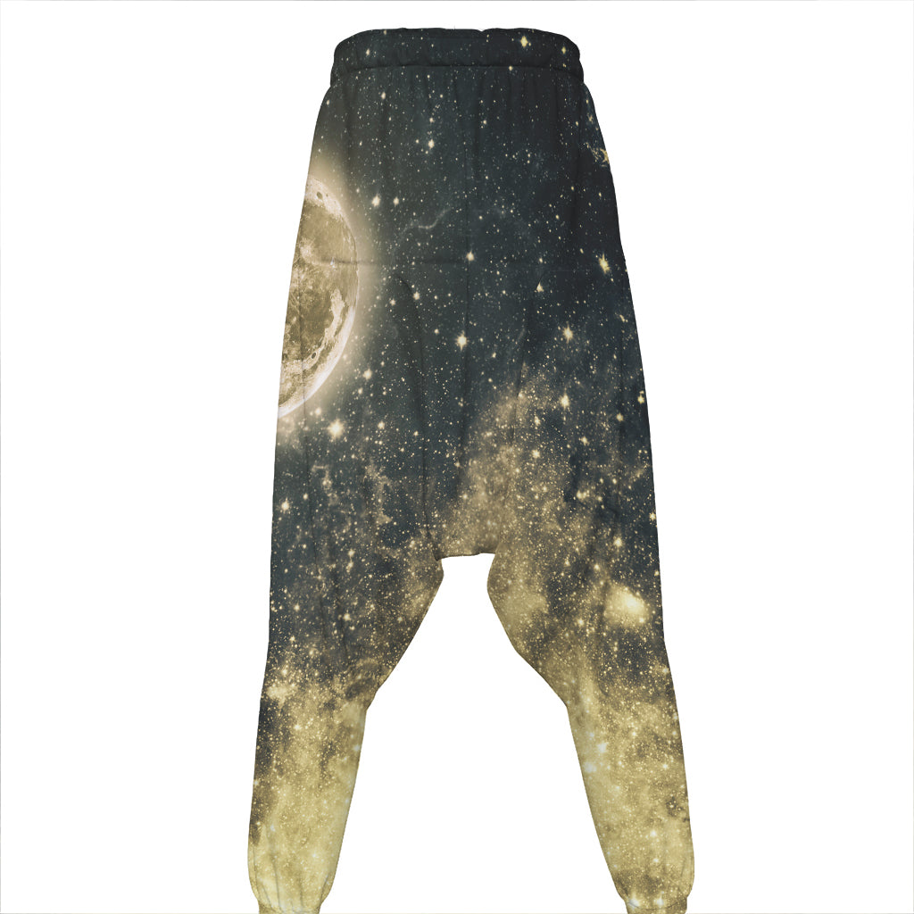 Full Moon And Night Stars Print Hammer Pants