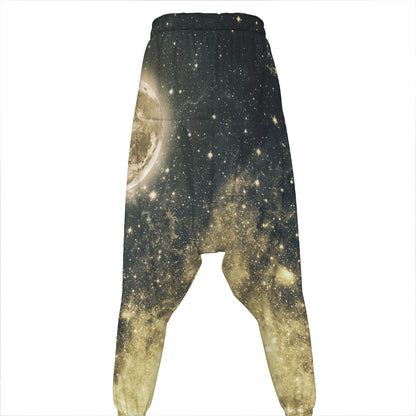 Full Moon And Night Stars Print Hammer Pants