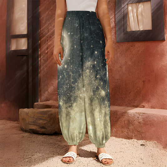 Full Moon And Night Stars Print Harem Pants