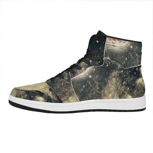 Full Moon And Night Stars Print High Top Leather Sneakers