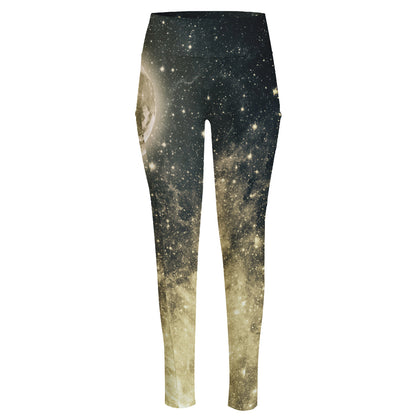 Full Moon And Night Stars Print High-Waisted Pocket Leggings