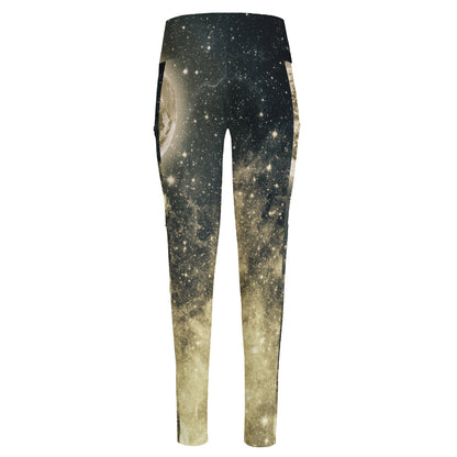 Full Moon And Night Stars Print High-Waisted Pocket Leggings
