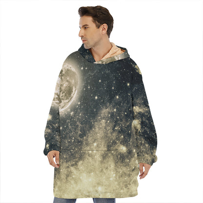 Full Moon And Night Stars Print Hoodie Blanket