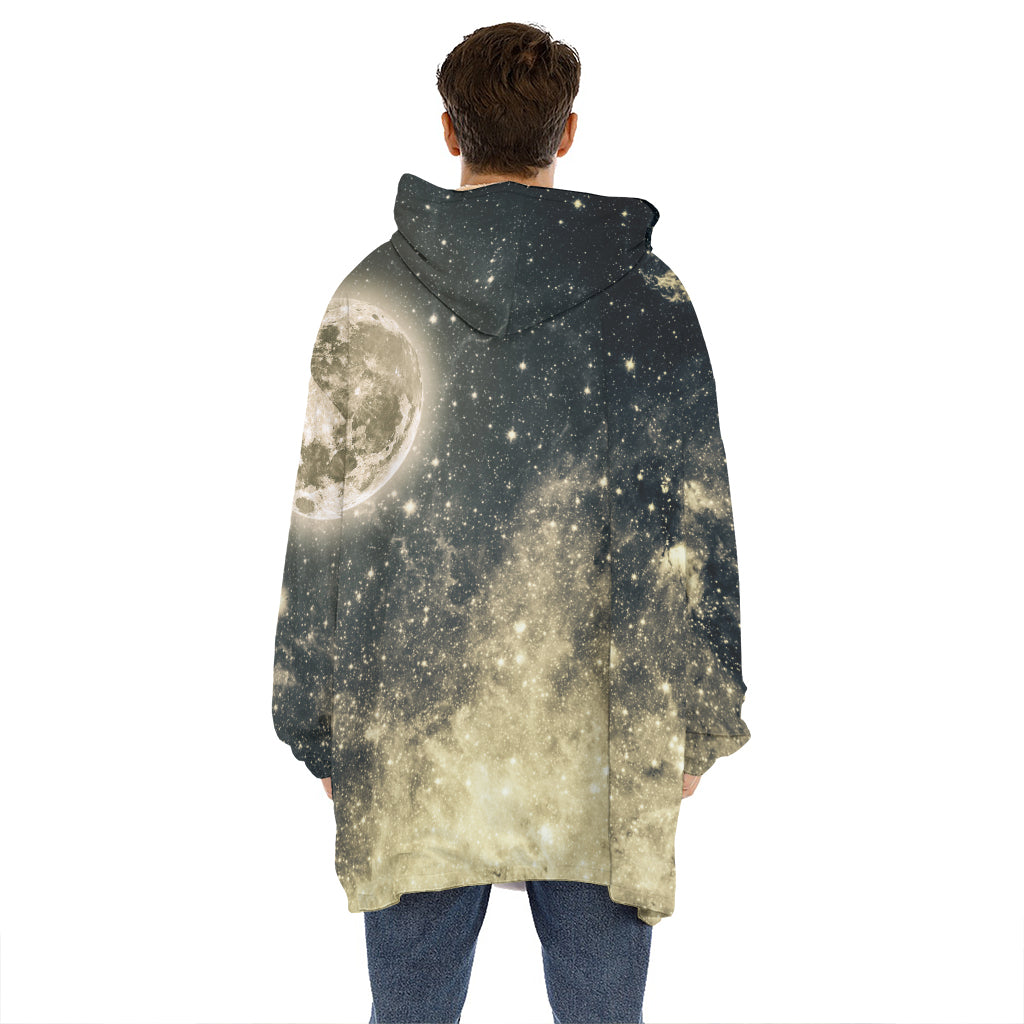 Full Moon And Night Stars Print Hoodie Blanket