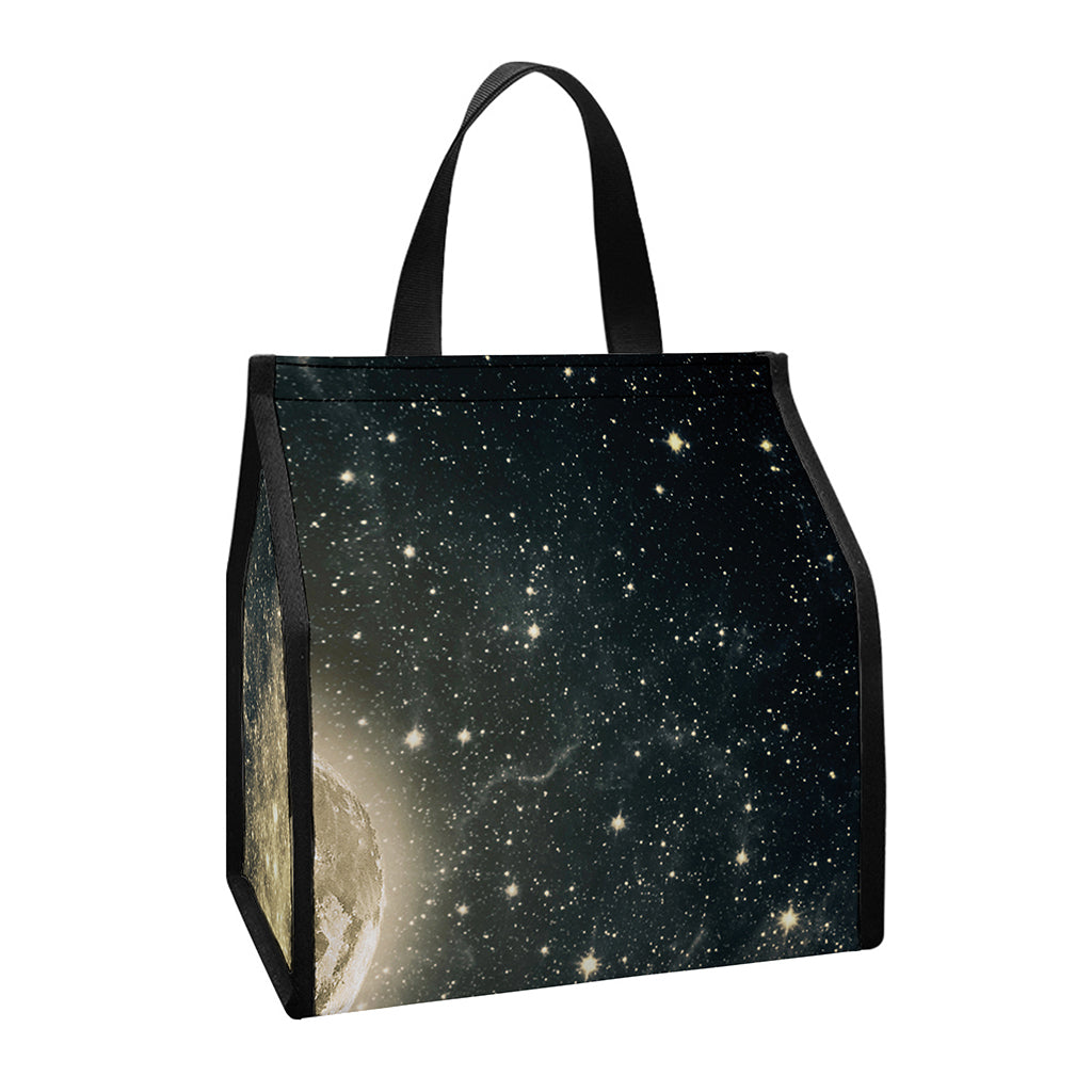 Full Moon And Night Stars Print Insulated Lunch Tote