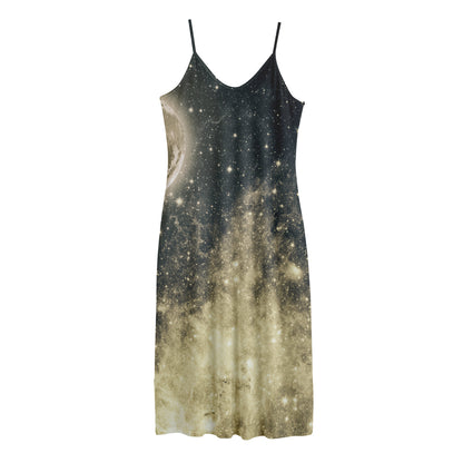 Full Moon And Night Stars Print Jersey Midi Cami Dress