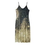 Full Moon And Night Stars Print Jersey Midi Cami Dress