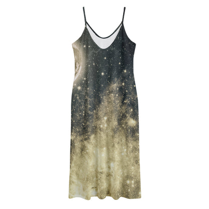 Full Moon And Night Stars Print Jersey Midi Cami Dress