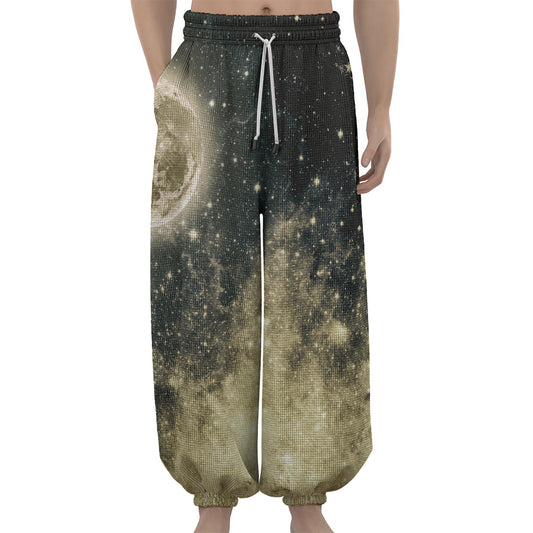 Full Moon And Night Stars Print Lantern Pants