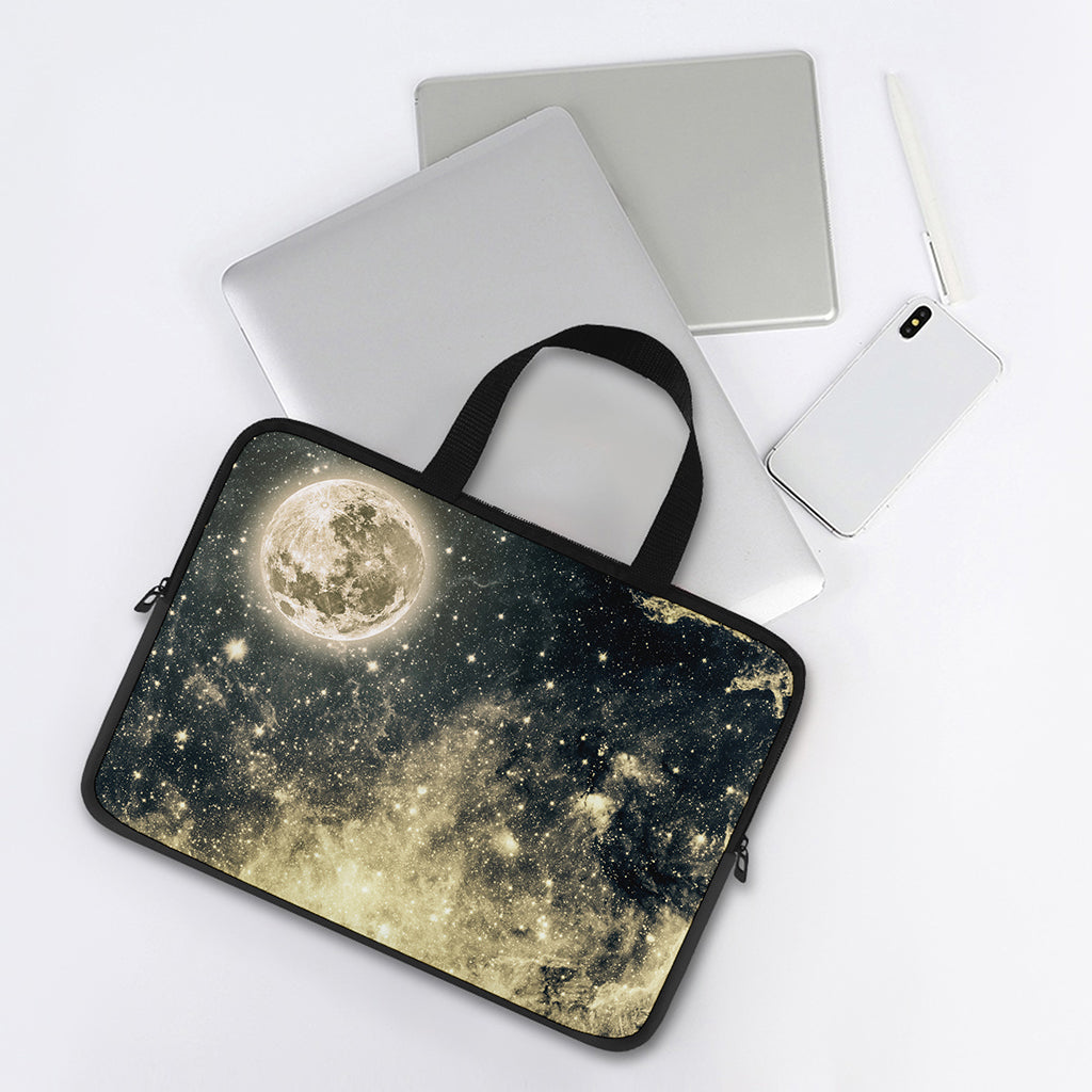 Full Moon And Night Stars Print Laptop Sleeve With Handle