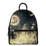 Full Moon And Night Stars Print Leather Backpack