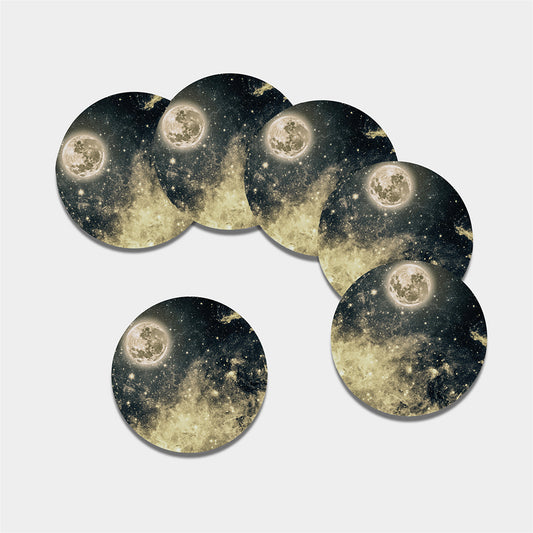 Full Moon And Night Stars Print Leather Coaster Set