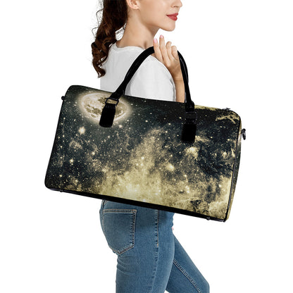 Full Moon And Night Stars Print Leather Duffle Bag