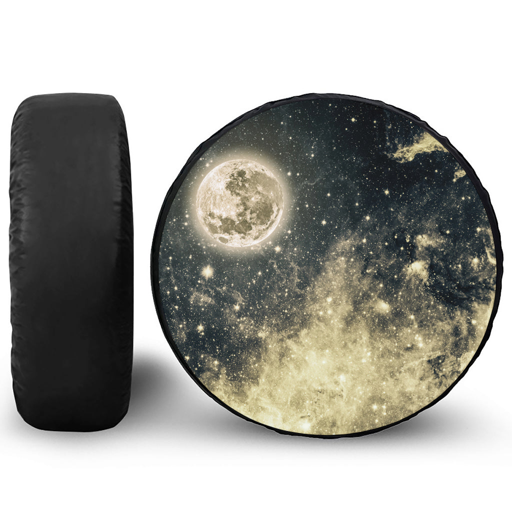 Full Moon And Night Stars Print Leather Spare Tire Cover