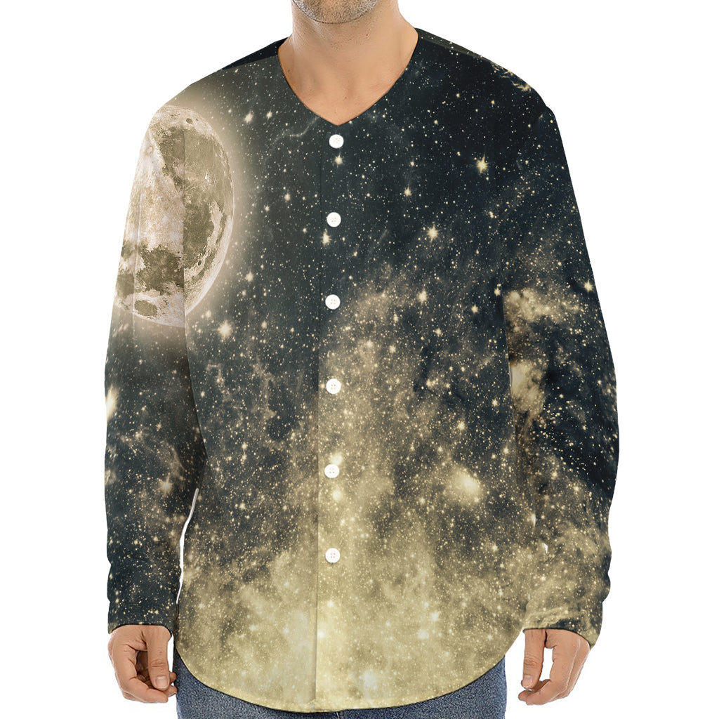 Full Moon And Night Stars Print Long Sleeve Baseball Jersey