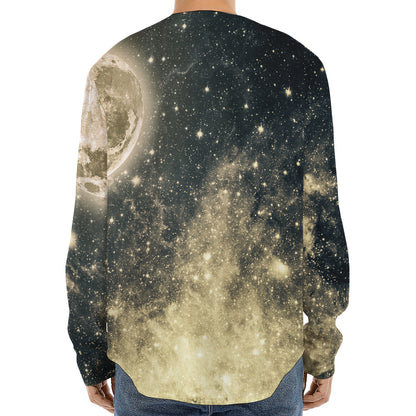 Full Moon And Night Stars Print Long Sleeve Baseball Jersey