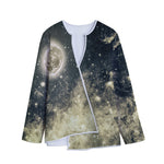 Full Moon And Night Stars Print Long Sleeve Short Coat