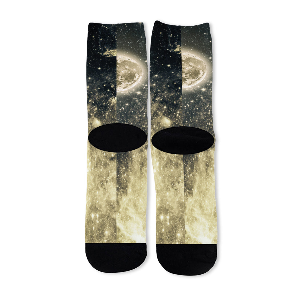 Full Moon And Night Stars Print Long Socks
