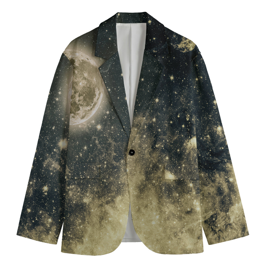 Full Moon And Night Stars Print Men's Cotton Blazer