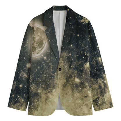 Full Moon And Night Stars Print Men's Cotton Blazer
