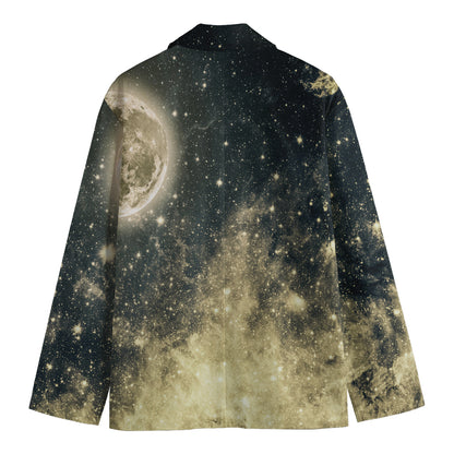 Full Moon And Night Stars Print Men's Cotton Blazer