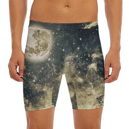 Full Moon And Night Stars Print Men's Long Boxer Briefs
