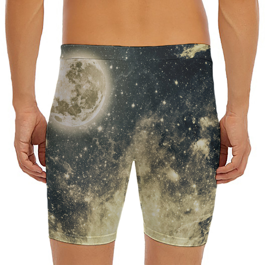 Full Moon And Night Stars Print Men's Long Boxer Briefs