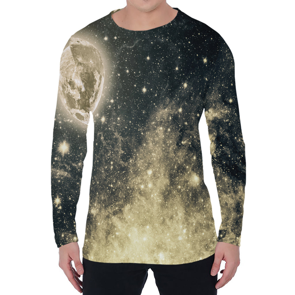 Full Moon And Night Stars Print Men's Long Sleeve T-Shirt