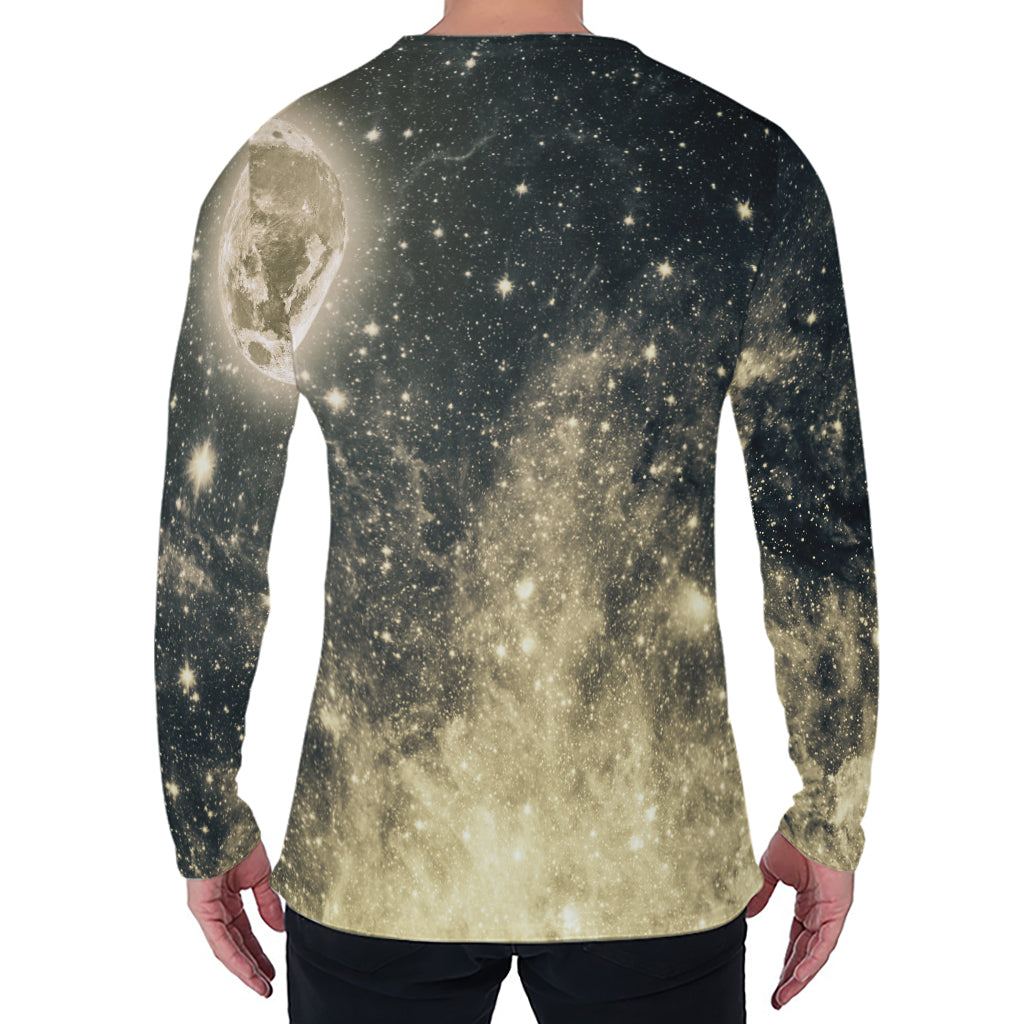 Full Moon And Night Stars Print Men's Long Sleeve T-Shirt