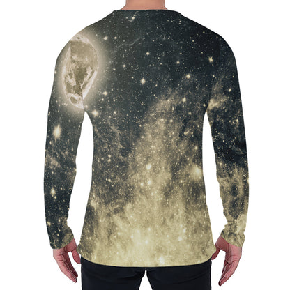 Full Moon And Night Stars Print Men's Long Sleeve T-Shirt