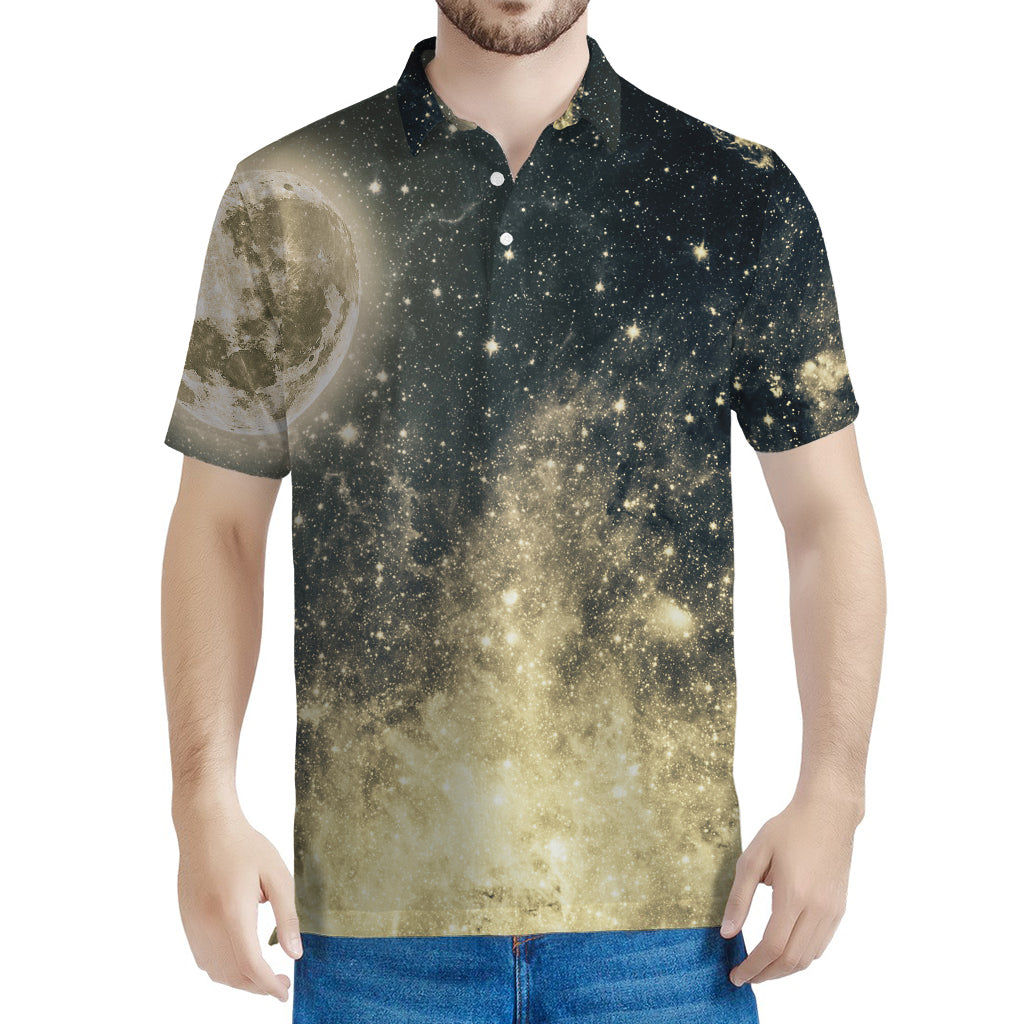 Full Moon And Night Stars Print Men's Polo Shirt