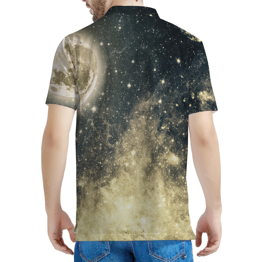 Full Moon And Night Stars Print Men's Polo Shirt