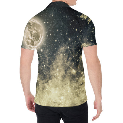 Full Moon And Night Stars Print Men's Shirt