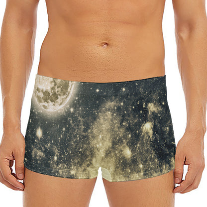 Full Moon And Night Stars Print Men's Short Boxer Briefs