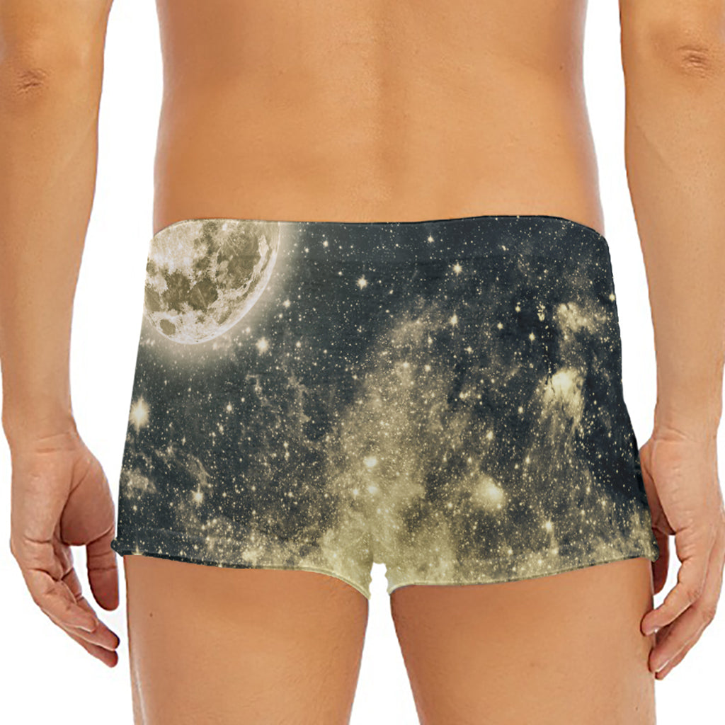 Full Moon And Night Stars Print Men's Short Boxer Briefs