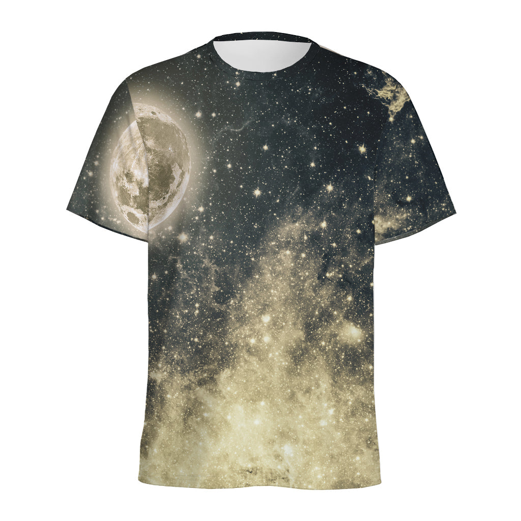 Full Moon And Night Stars Print Men's Sports T-Shirt