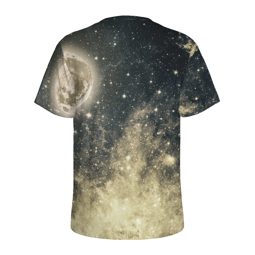 Full Moon And Night Stars Print Men's Sports T-Shirt